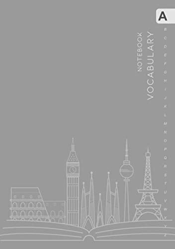 Vocabulary Notebook: B5 Medium Notebook 3 Columns with Alphabetical A-Z Tabs Printed | Travel Landmark Design Gray Media & Communication