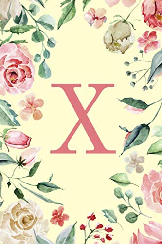 X: Monogram Initial Letter Pretty Floral Pink & Yellow Notebook Journal Business, Finance & Career
