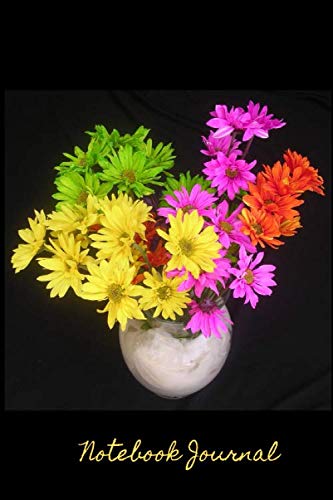Notebook Journal: Bright Flowers on Black Background - 109 Blank Lined Pages Softcover Notes Journal, 6 x 9 Inches, Premium Glossy Cover Essays & Short Stories