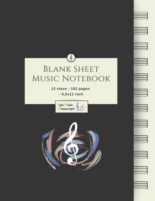 Blank Sheet Music Notebook: Music Manuscript Paper / White Marble Blank Sheet Music / Notebook for Musicians / Staff Paper / Composition Books Gifts ... * Large * 12 Stave * 102 pages * book