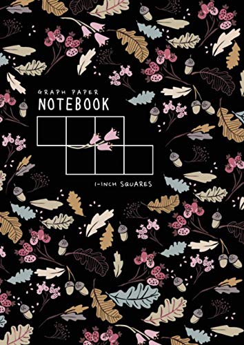 Graph Paper Notebook 1 Inch Squares: A4 Composition Book Quad Ruled for Math / Kids Handwriting Workbook | Autumn Floral Design Black book