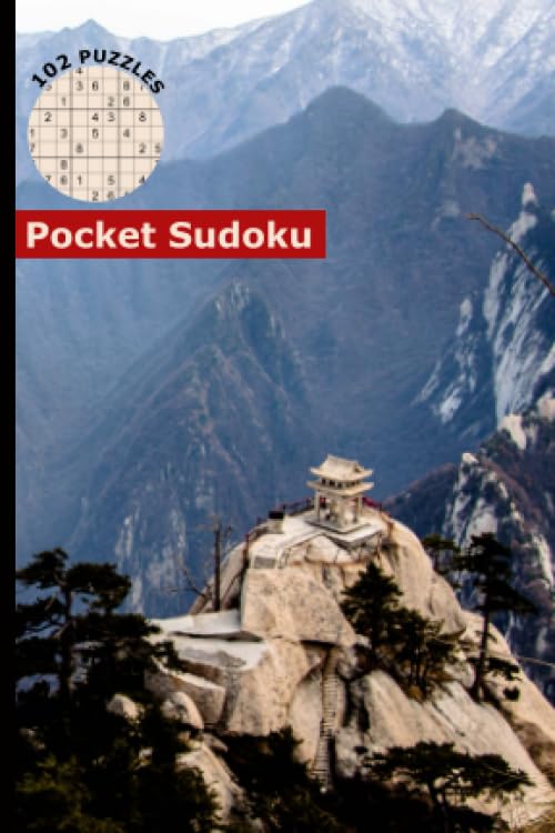 Sudoku Pocket Size Travel Book: 102 Easy to Hard Puzzles with Numbers or Letters on Variation Grids, Cover - Xi'an Huashan Mountain, China Leisure & Fun