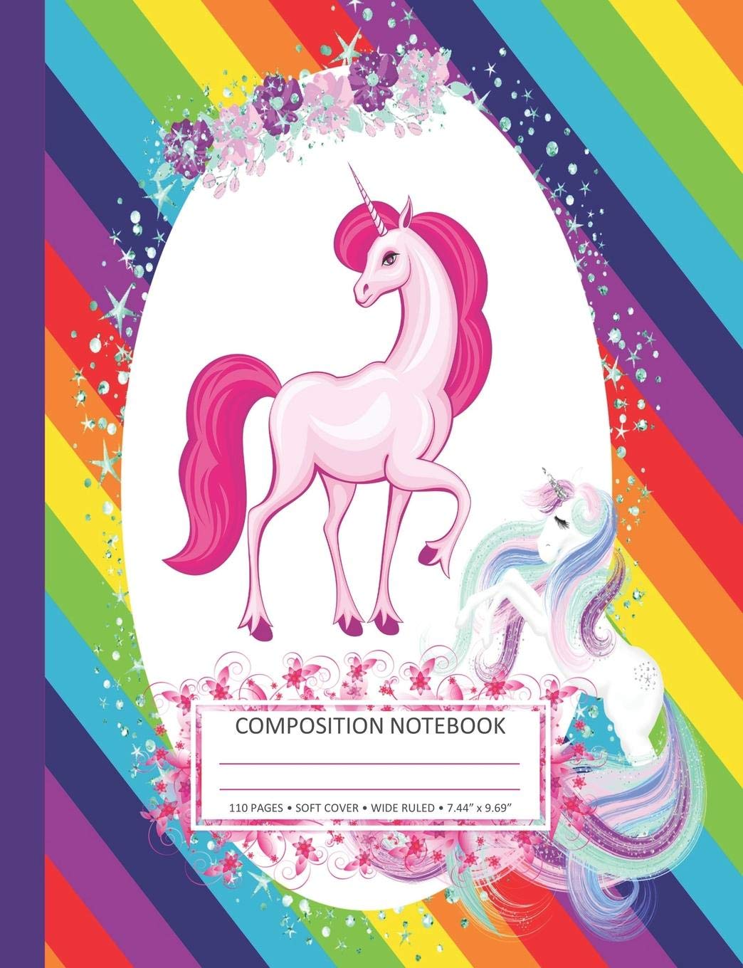 Composition Notebook: Cute Pink Unicorn Rainbow Theme, Wide Ruled Primary School Book, SOFT Cover Unicorn Composition Notebook for Girls, Kids ... Journal, 110 Pages, Matte Cover(INDIGO Spine) book