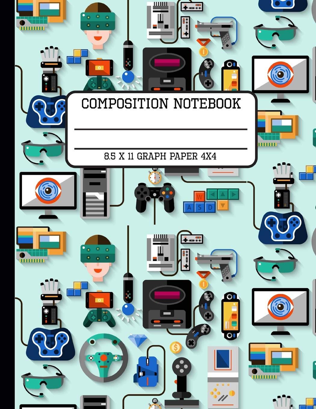 Composition Notebook Graph Paper 4x4: Virtual Reality Gaming Trendy Quad Back to School Composition Book for Teachers, Students, Kids and Teens 8.5 x 11 Inches Mathematics