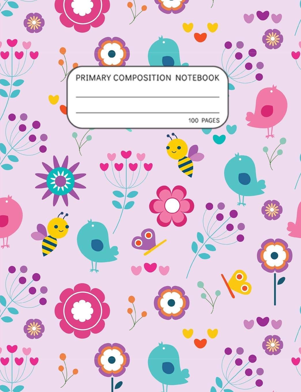 Primary Composition Notebook: kindergarten Story Journal with Half Blank Picture Box and Dotted Midline - Cute Pink Bird Reading Aloud & Learning to Read