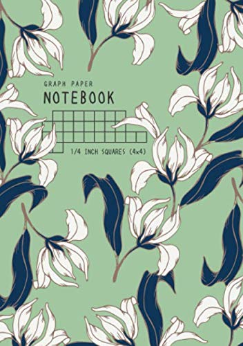 Graph Paper Notebook 1/4 Inch Squares: A5 Medium Composition Book Quad Ruled for Math and Science | 4 Grids per Inch - 4x4 | Elegant drawing Flower Design Green Media & Communication