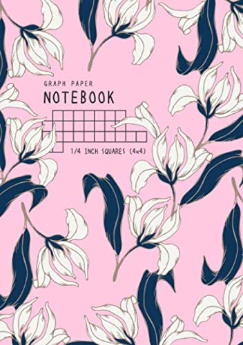 Graph Paper Notebook 1/4 Inch Squares: A5 Medium Composition Book Quad Ruled for Math and Science | 4 Grids per Inch - 4x4 | Elegant drawing Flower Design Pink Media & Communication