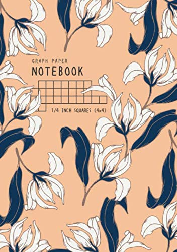 Graph Paper Notebook 1/4 Inch Squares: A5 Medium Composition Book Quad Ruled for Math and Science | 4 Grids per Inch - 4x4 | Elegant drawing Flower Design Orange Media & Communication