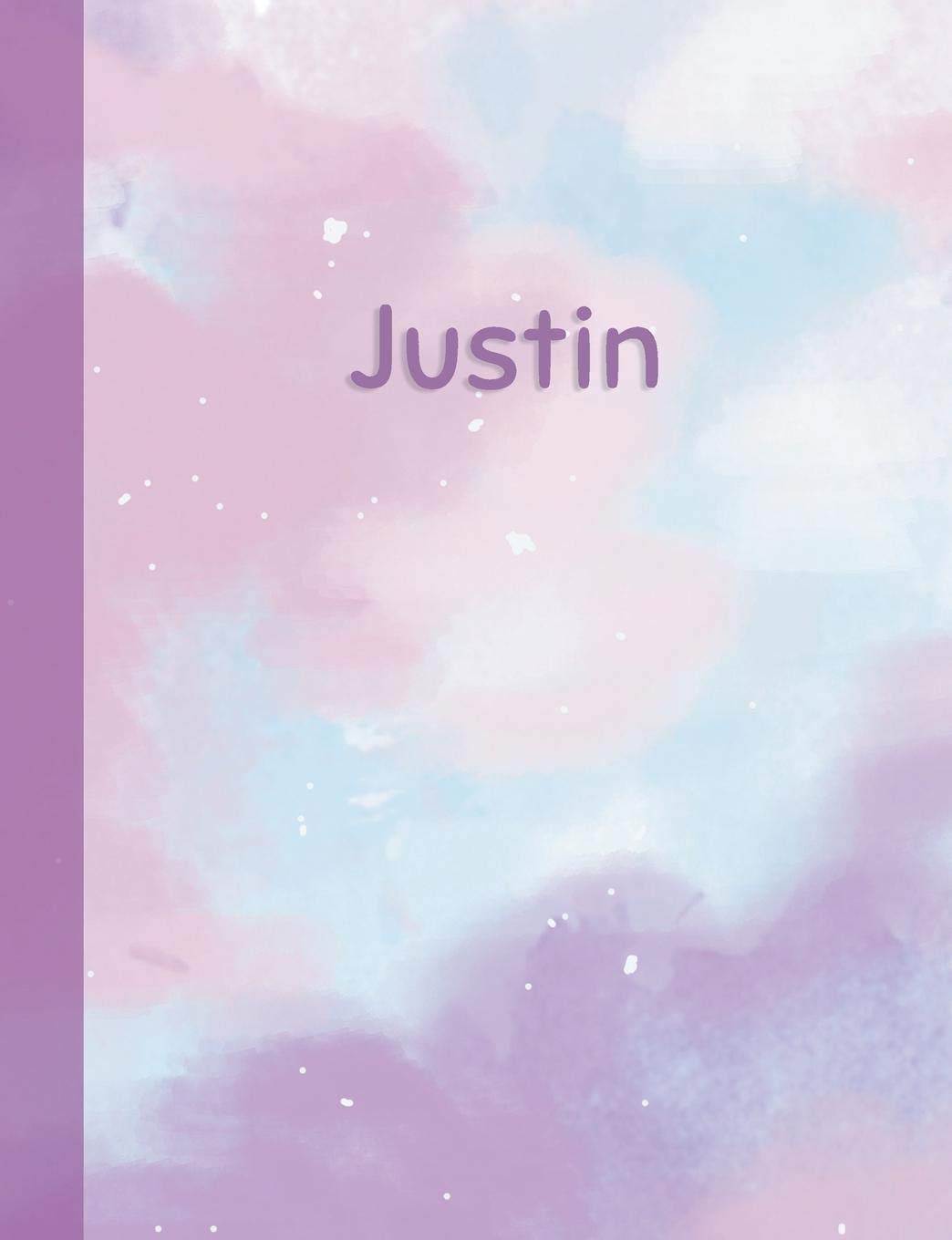 Justin: Personalized Composition Notebook – College Ruled (Lined) Exercise Book for School Notes, Assignments, Homework, Essay Writing. Purple Pink Blue Cover Art - Cloud Marble with Name Study Guides
