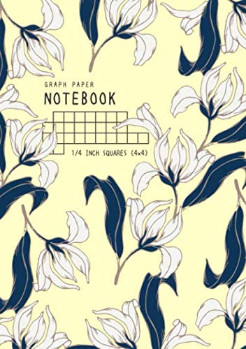 Graph Paper Notebook 1/4 Inch Squares: A5 Medium Composition Book Quad Ruled for Math and Science | 4 Grids per Inch - 4x4 | Elegant drawing Flower Design Yellow Media & Communication