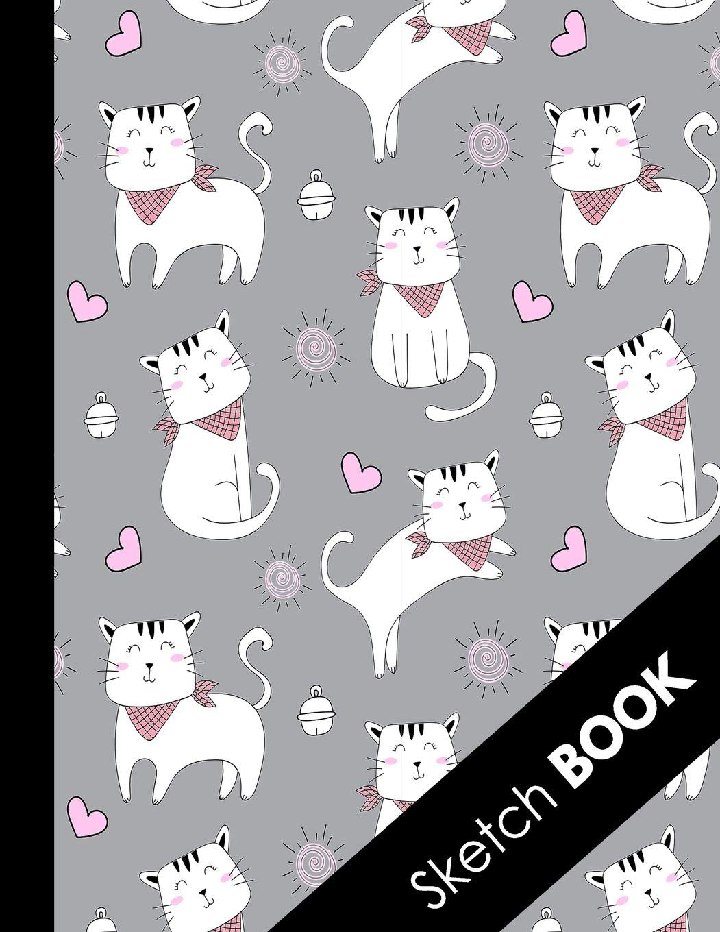Sketch Book: Large Blank Sketchbook For Girls and Women: Perfect For Sketching Drawing and Crayon Coloring (Pretty Playing Cat Pink Hearts Cover) Arts & Music