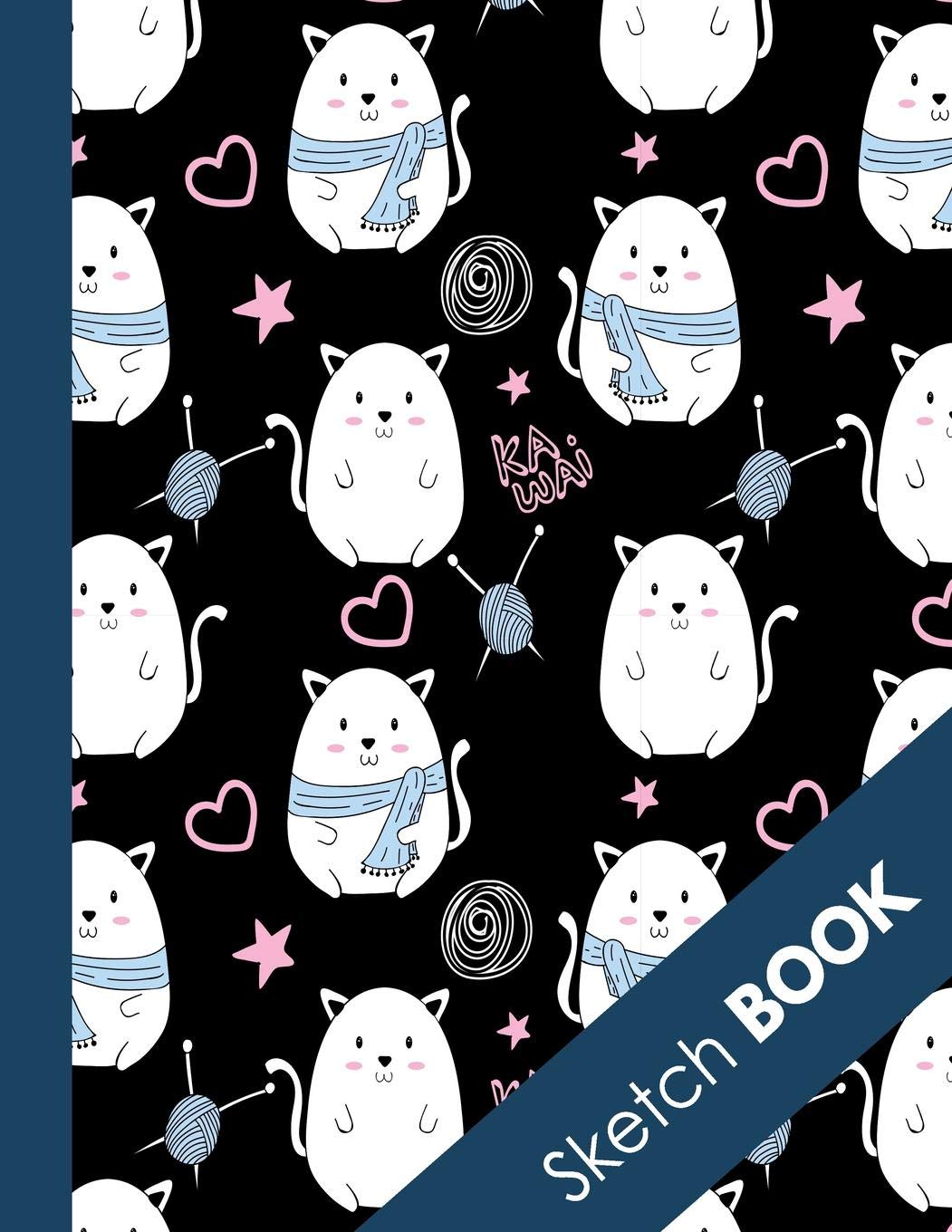 Sketch Book: Large Blank Sketchbook For Cat Lovers: Perfect For Sketching Drawing and Crayon Coloring (Cute Kawai Kitty Cat and Yarn Cover) Arts & Music
