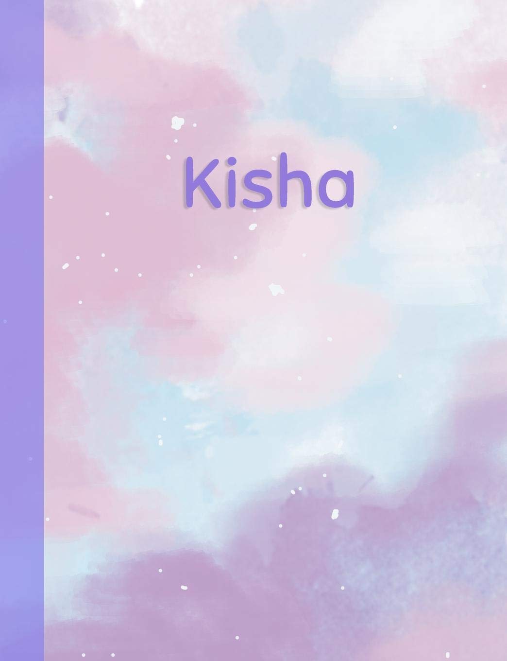 Kisha: Personalized Composition Notebook – College Ruled (Lined) Exercise Book for School Notes, Assignments, Homework, Essay Writing. Purple Pink Blue Cover Art - Cloud Marble with Name Study Guides