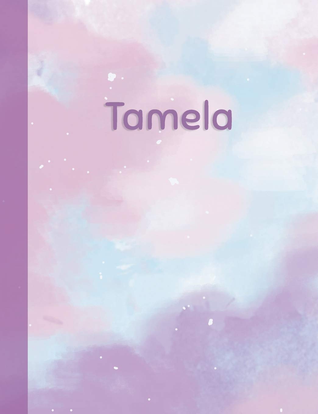 Tamela: Personalized Composition Notebook – College Ruled (Lined) Exercise Book for School Notes, Assignments, Homework, Essay Writing. Purple Pink Blue Cover Art - Cloud Marble with Name Study Guides
