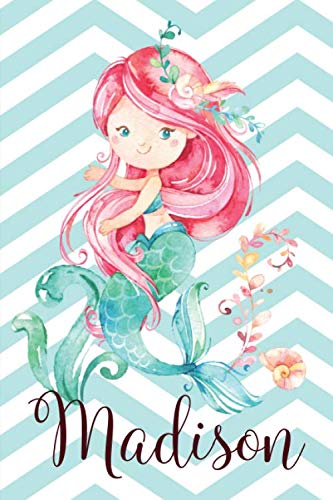 Madison: Cute personalized mermaid notebook blank lined 120 pages , personalised journal Gift For Women & Girls costum name Books
