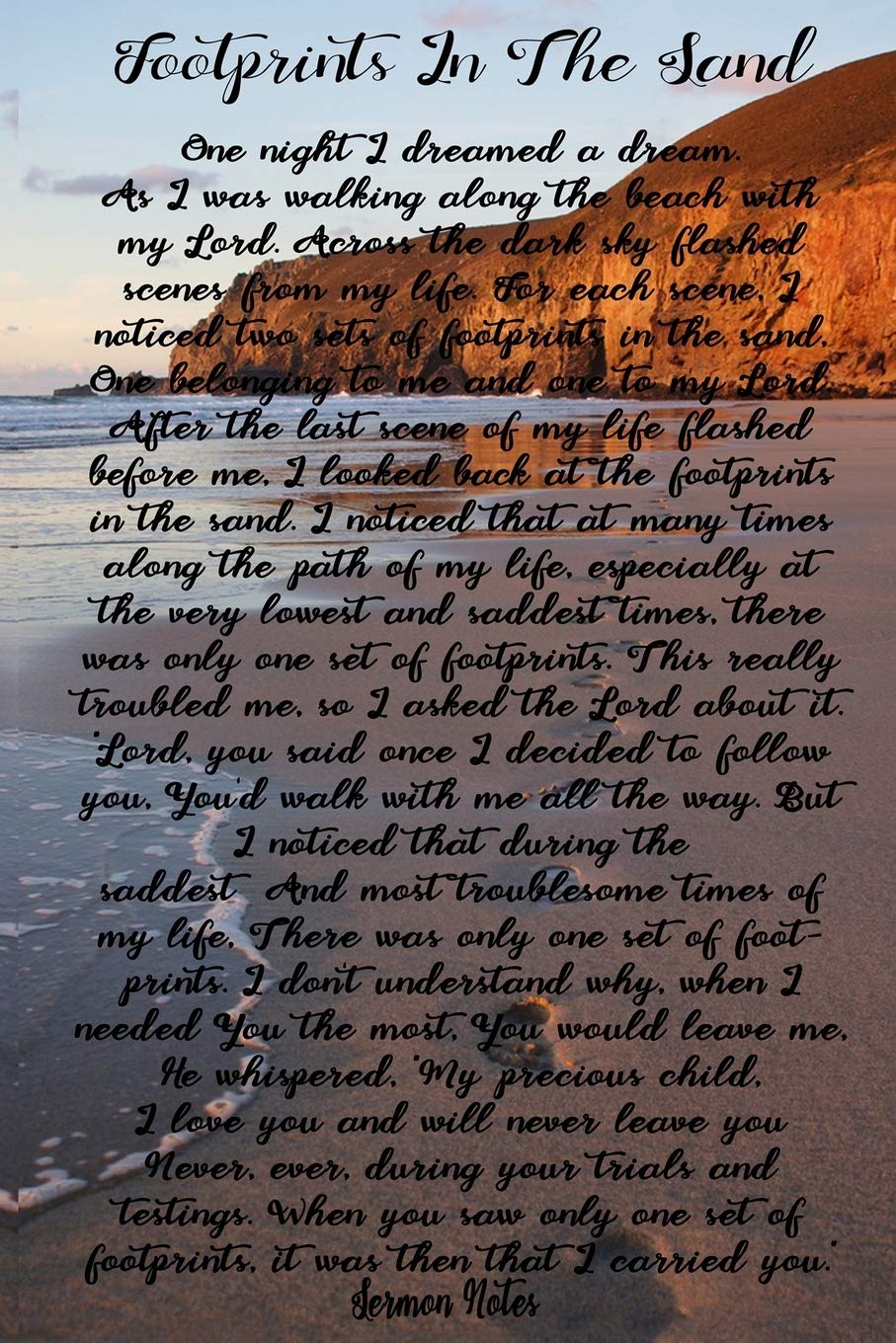 Footprints In The Sand Journal: 6x9 Sermon Notes Notebook, Christian Church Notes And Bible Study Guide Notebook, Religious Gift Books Poetry