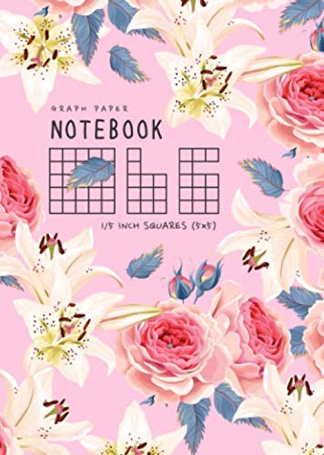 Graph Paper Notebook 1/5 Inch Squares: B6 Small Composition Book Quad Ruled for Math / Science | 5 Grids per Inch - 5x5 | Elegant Rose Lilly Design Pink Media & Communication