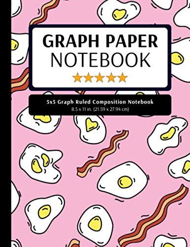 5x5 Graph Ruled Composition Notebook: 100 Pages, 5x5 Graphing Grid Paper, Bacon and Eggs Pink (Extra Large, 8.5x11 in.) Learning & Reference