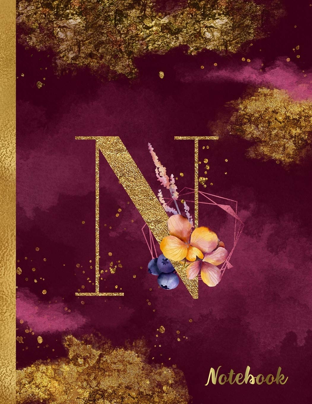 N Notebook: 8.5 x 11 Pretty Gold Foil Floral Design Letter "N" Monogram Initial Book for Women and Girls: Wide Ruled Notebook For All Your Home, School And Business Note Needs Business, Finance & Career
