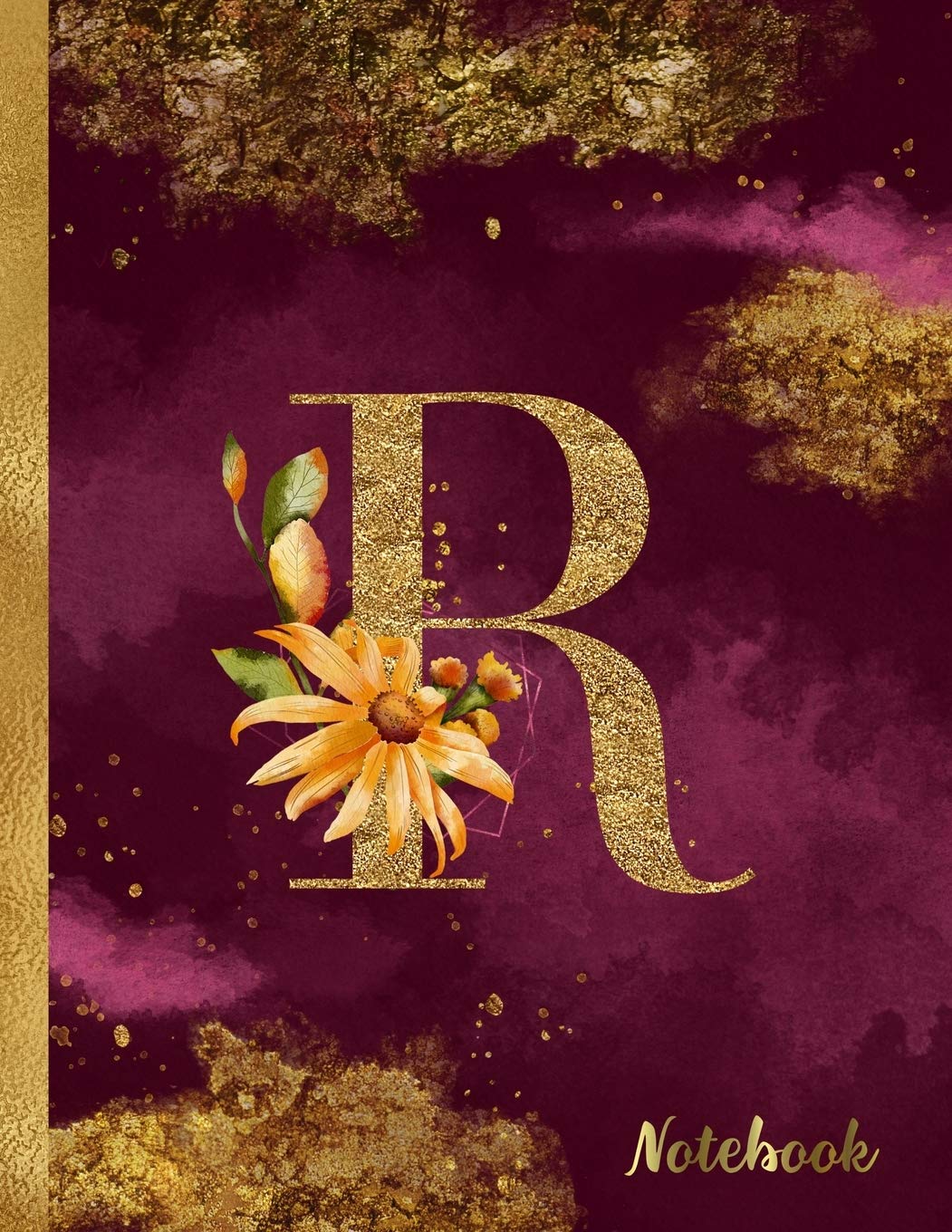 R Notebook: 8.5 x 11 Pretty Gold Foil Floral Design Letter "R" Monogram Initial Book for Women and Girls: Wide Ruled Notebook For All Your Home, School And Business Note Needs Business, Finance & Career