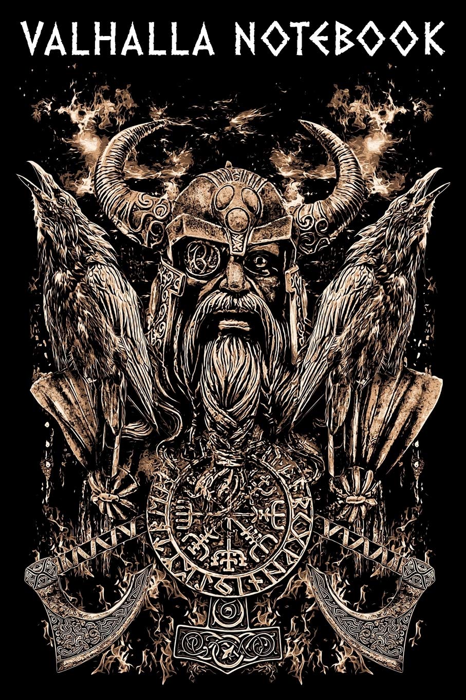 VALHALLA NOTEBOOK: Odin with Hugin and Munin Portrait Viking Axe and a Vegvisir College Dot Grid Notebook Books