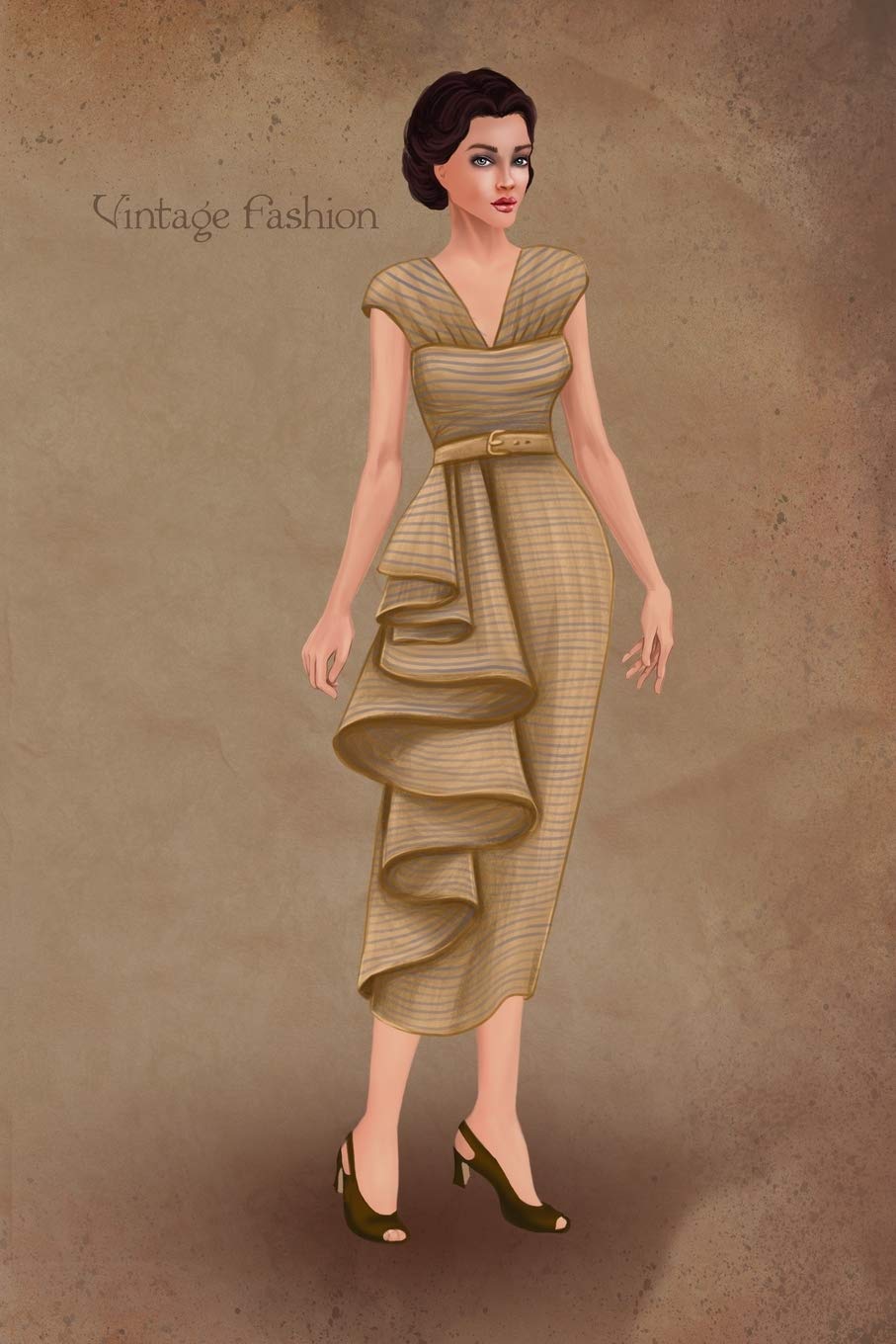 Vintage Fashion: Writing Notebook, Diary, 1950s dress fashion illustration, fashionista journal with lined pages Film, Art & Culture