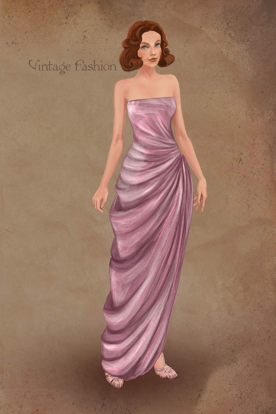 Vintage Fashion: Writing Notebook, Diary, 1950 pink evening gown fashion illustration, fashionista journal with lined pages Hobbies & Crafts