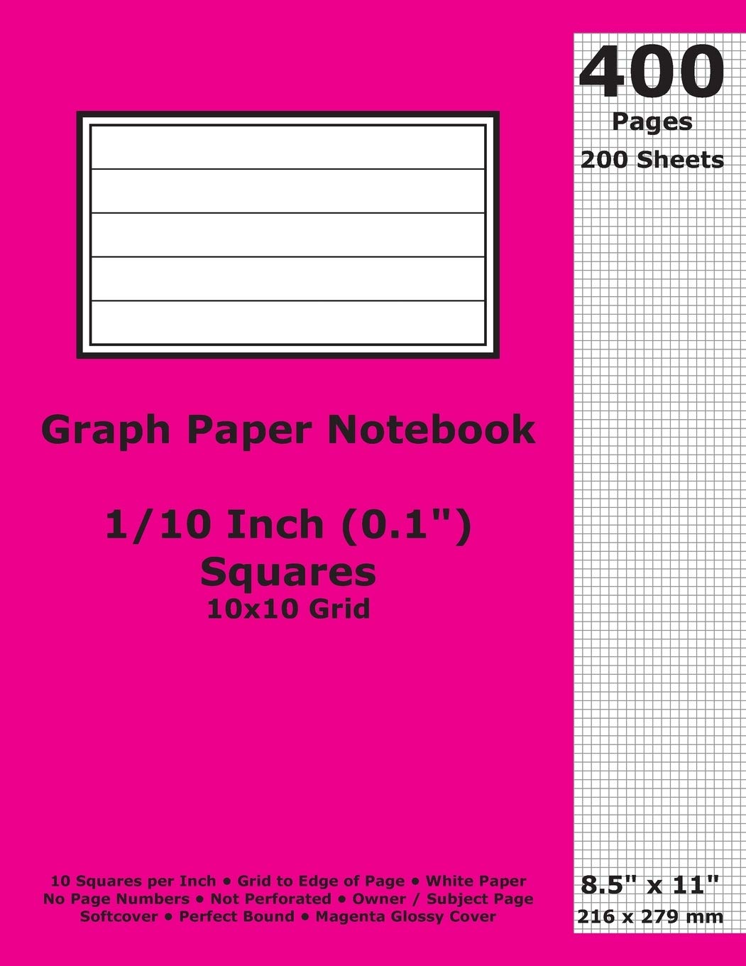 Graph Paper Notebook: 0.1 Inch (1/10 in) Squares; 8.5" x 11"; 21.6 cm x 27.9 cm; 400 Pages; 200 Sheets; 10x10 Quad Ruled Grid; White Paper; Magenta Glossy Cover; Journal Film, Art & Culture