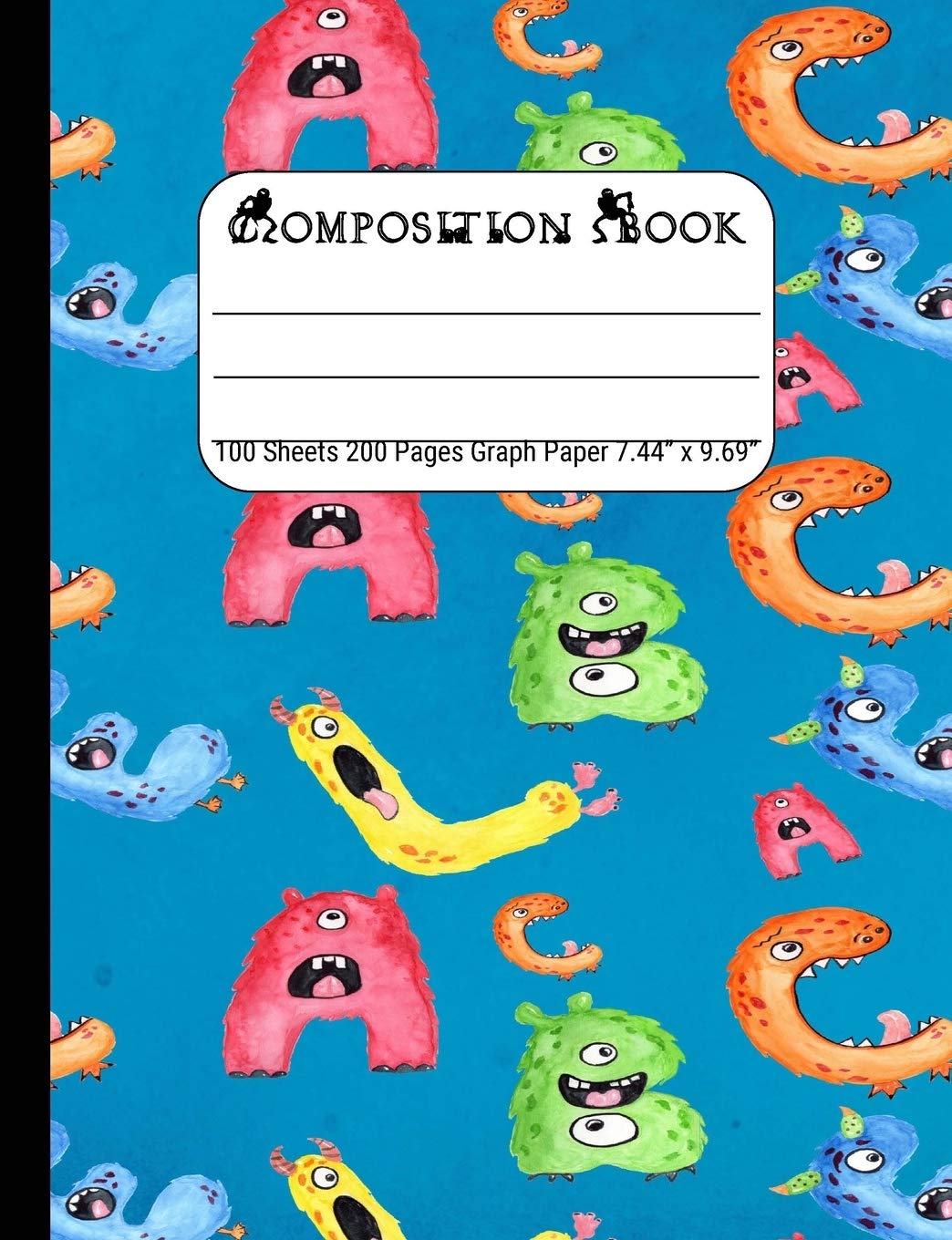 Composition Book Graph Paper: Quad Rule (4x4) Graph Paper, Four Squares per Inch Journal Notebook for Math, Science, School, Home or Work, Monster Alphabet Letters on Blue Learning & Reference