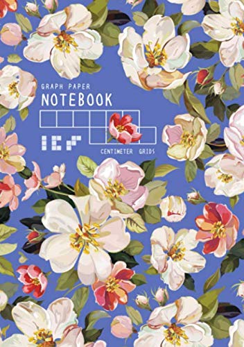 Graph Paper Notebook - Centimeter Grids: A5 Composition Book Quad Ruled 1 cm Squares for Math / Kids Handwriting | Elegant Retro Flower Design Blue Media & Communication