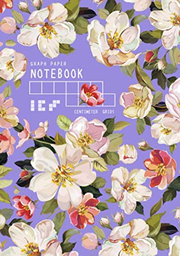 Graph Paper Notebook - Centimeter Grids: A5 Composition Book Quad Ruled 1 cm Squares for Math / Kids Handwriting | Elegant Retro Flower Design Blue-Violet Film, Art & Culture