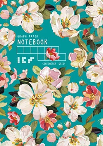 Graph Paper Notebook - Centimeter Grids: A5 Composition Book Quad Ruled 1 cm Squares for Math / Kids Handwriting | Elegant Retro Flower Design Teal Film, Art & Culture