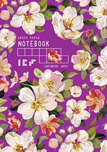 Graph Paper Notebook - Centimeter Grids: A5 Composition Book Quad Ruled 1 cm Squares for Math / Kids Handwriting | Elegant Retro Flower Design Purple Media & Communication