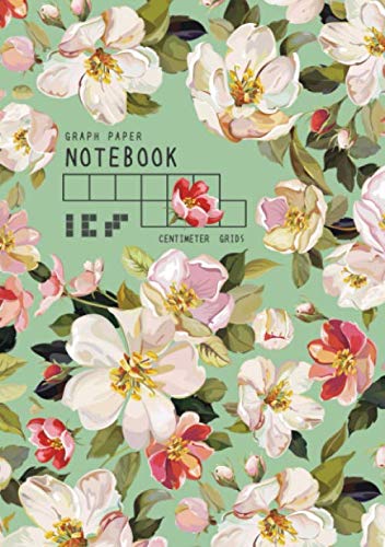 Graph Paper Notebook - Centimeter Grids: A5 Composition Book Quad Ruled 1 cm Squares for Math / Kids Handwriting | Elegant Retro Flower Design Green Film, Art & Culture