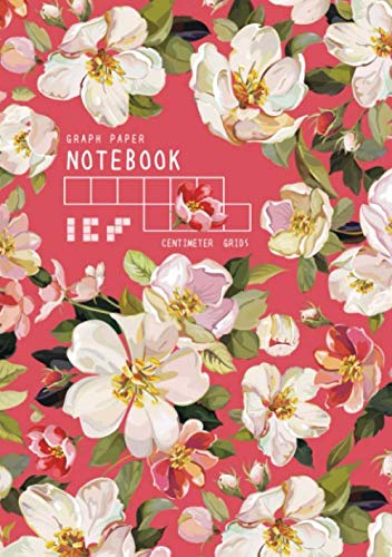 Graph Paper Notebook - Centimeter Grids: A5 Composition Book Quad Ruled 1 cm Squares for Math / Kids Handwriting | Elegant Retro Flower Design Red Media & Communication
