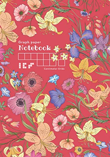 Graph Paper Notebook - Centimeter Grids: B5 Composition Book Quad Ruled 1 cm Squares for Math / Kids Handwriting | Realistic Botanical Flower Design Red Film, Art & Culture