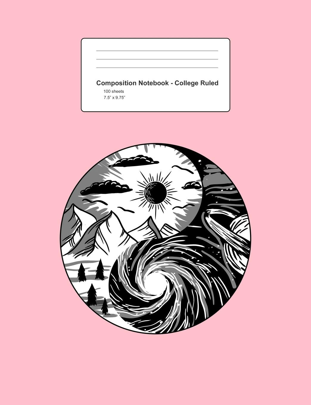 Composition Notebook - College Ruled: Blank Lined Exercise Book - Nature Outer Space Yin Yang Retro Earth Galaxy Balance Gift - Pink College Ruled ... Teens, Boys, Girls - 7.5"x9.75" 100 pages Books