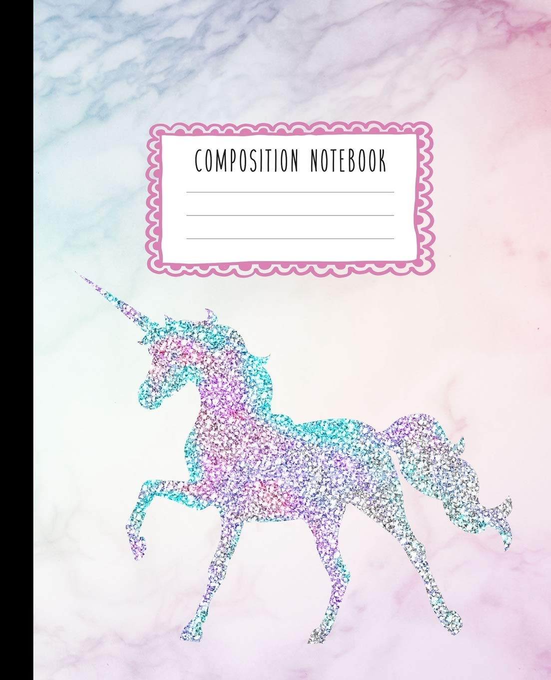 Composition Notebook: Glitter Unicorn and Rainbow Pastel Hue Marble Journal for Girls, Kids, School, Students and Teachers (Wide Ruled 7.5 x 9.25, 100 pages) Film, Art & Culture