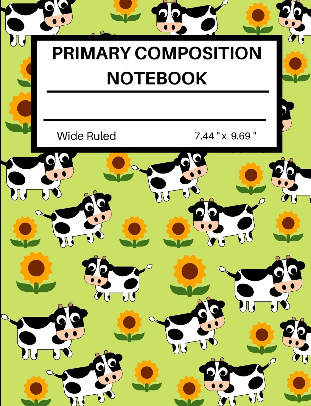 Primary Composition Notebook: Cute Cows Write and Draw Journal 7.44 x 9.69 inches for Kindergarten, Grade 1-3 with Story Paper for Writng and Drawing a Story Study Guides