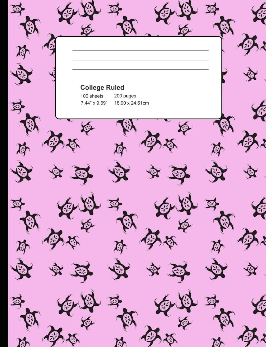College Ruled 200 Pages: Light Pink Hawaiin Tribal Turtle Composition Notebook, Sea Turtle Pattern School Notebook, Journal, Hawaiin Tribal Turtle Pattern College Notepad Leisure & Fun