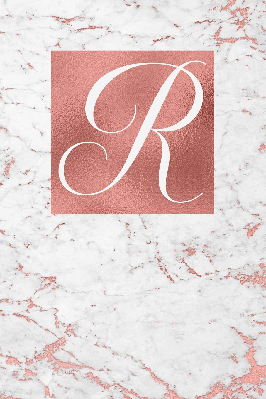 R: Letter R Journal, Rose Gold Veined Marble, Personalized Notebook Monogram Initial, 6 x 9 Contemporary literature