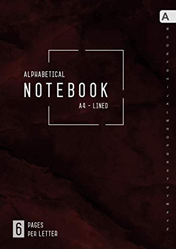 Alphabetical Notebook A4: 6 Pages per Letter | Lined-Journal Organizer Large with A-Z Tabs Printed | Marble Red Black Design Social Sciences
