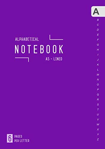 Alphabetical Notebook A5: 6 Pages per Letter | Lined-Journal Organizer Medium with A-Z Tabs Printed | Minimalist Design Purple Social Sciences