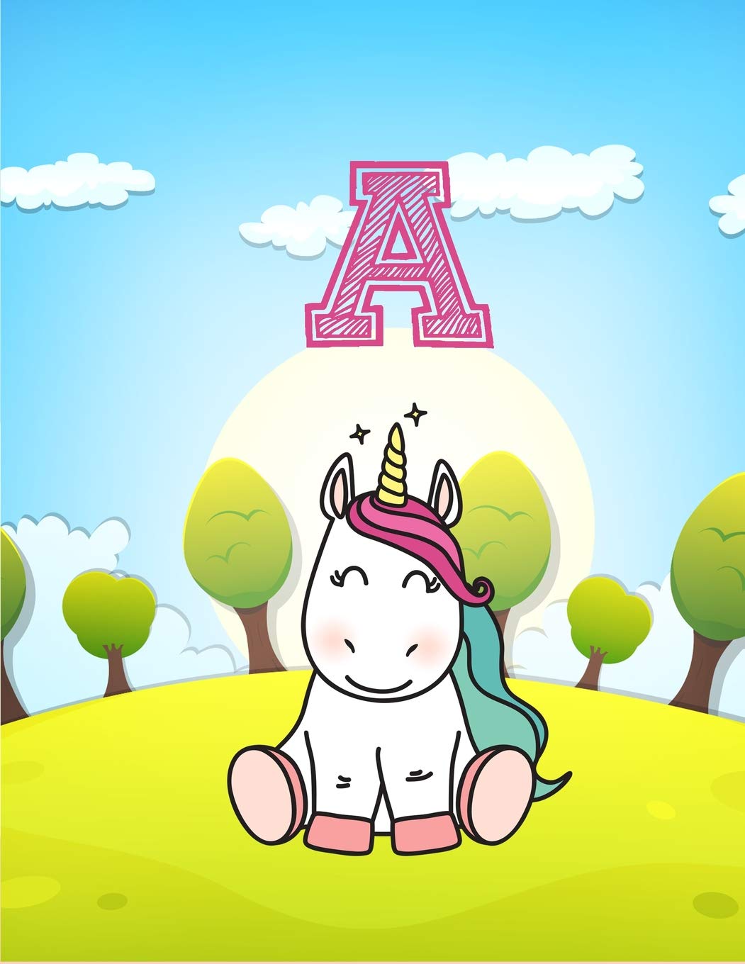 A: Monogram Initial A Notebook. For Women, Girls and School | For note | Cute Sitting Unicorn 8.5 x 11 Architecture