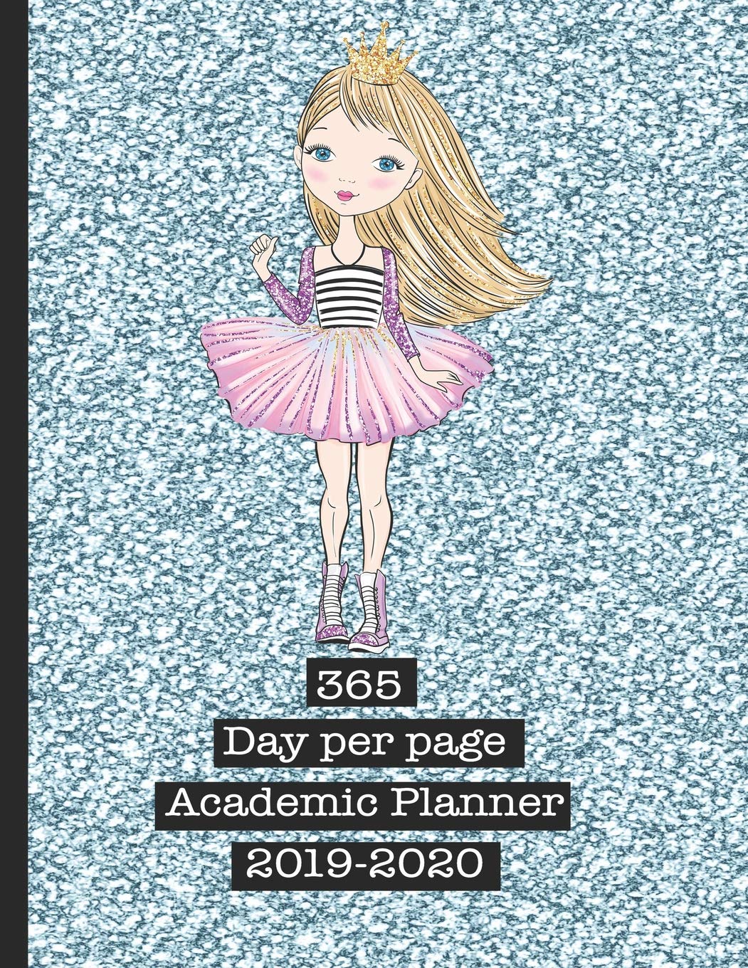 365 Academic Planner 2019-2020: Large page per day glitter print academic diary planner for all your educational organisation - Blue sparkle princess Fairy Tales & Legends