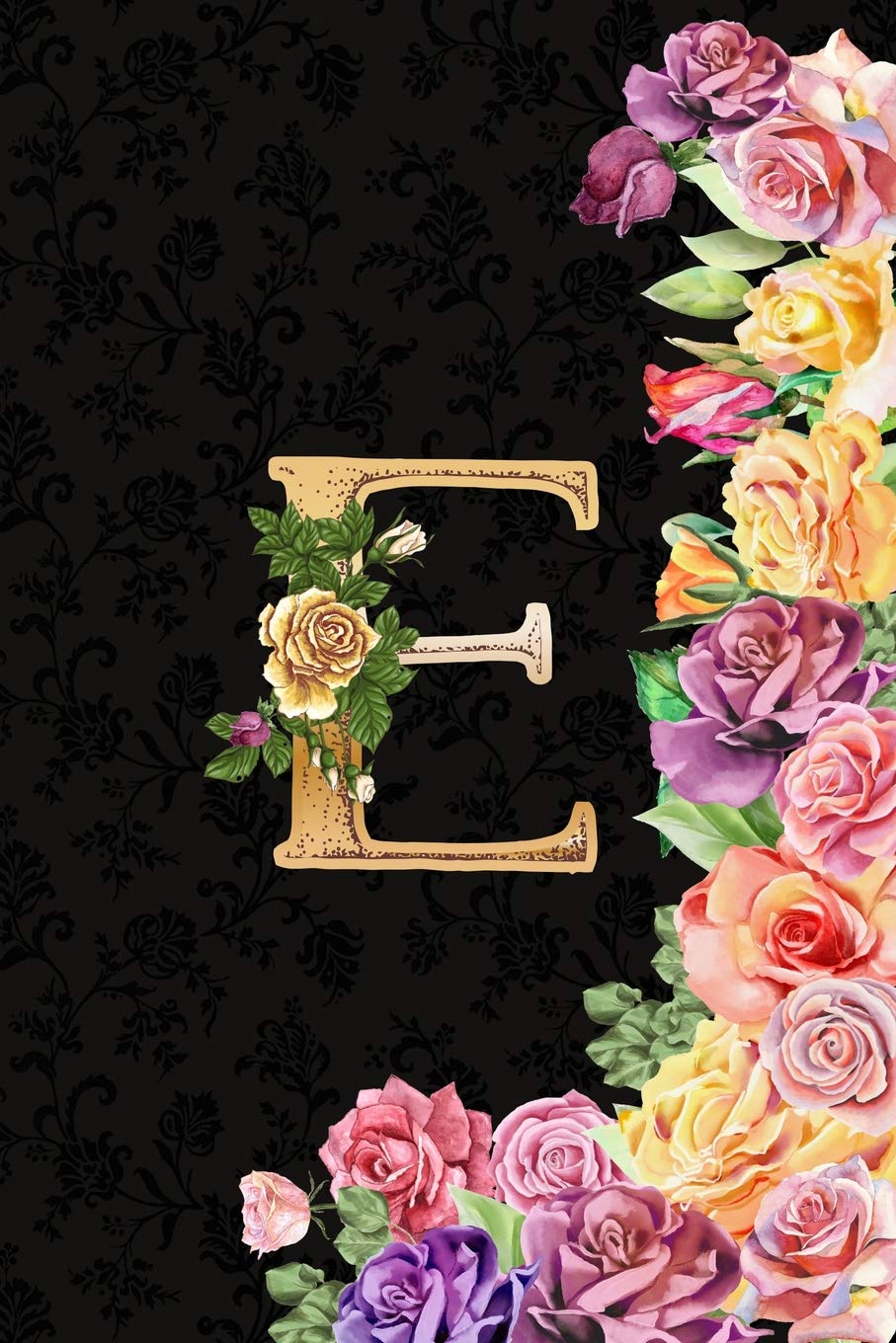 E: Roses Journal, personalized monogram letter E blank lined diary with interior pages decorated with roses and more roses. Contemporary literature
