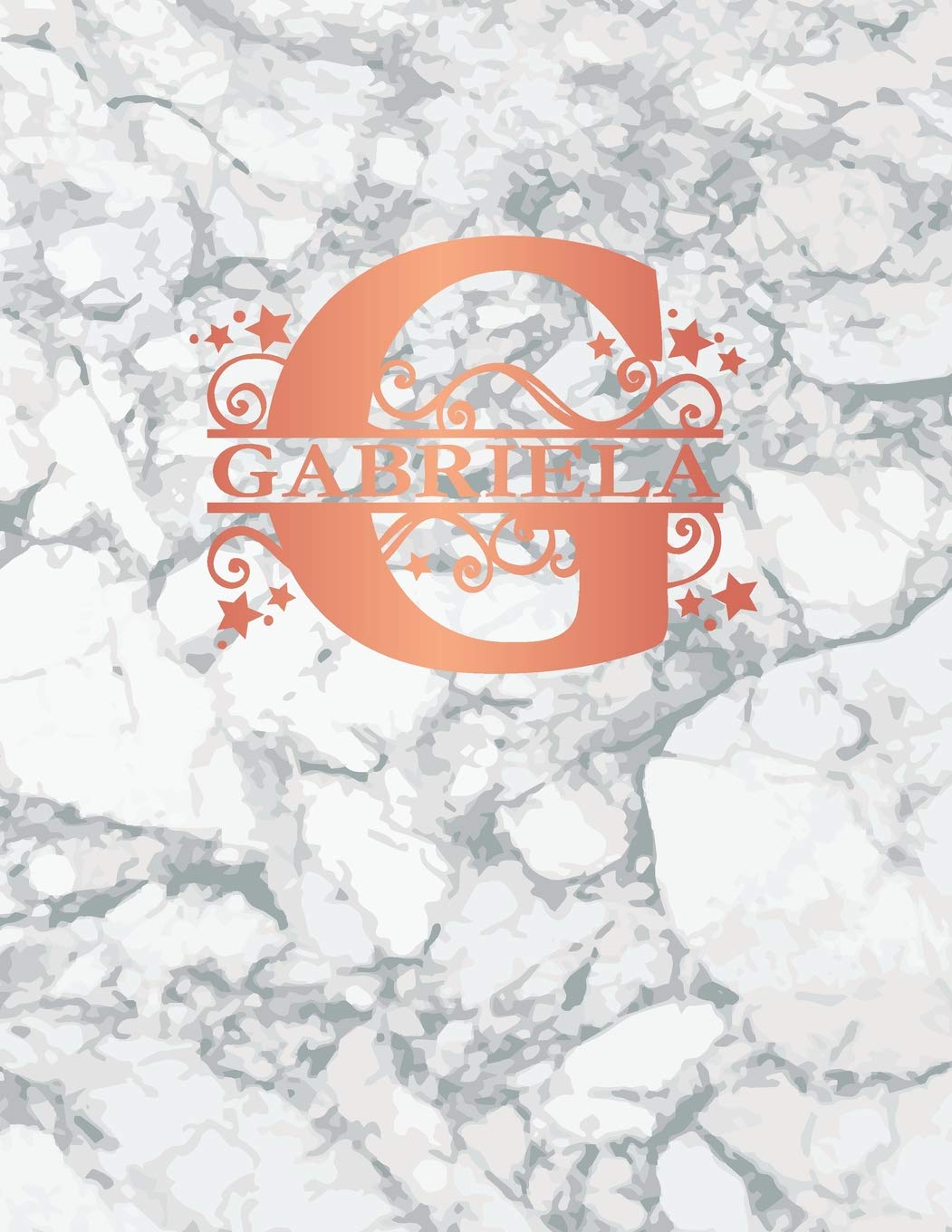 Gabriela: Personalized Journal Notebook for Women or Girls. Monogram Initial G With Name. White Marble & Rose Gold Cover. 8.5" x 11" 110 Pages Lined Journal Paper Books