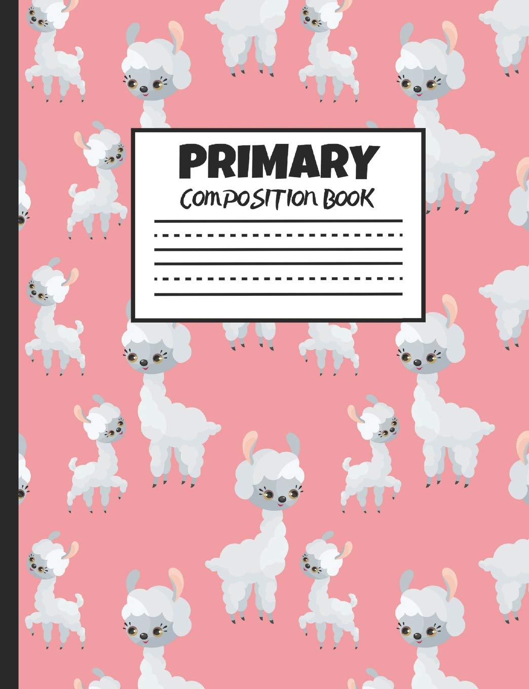Primary Composition Book: Cute White Llama Families on Pink, 200 Pages, Handwriting Paper (7.44" x 9.69") Non-fiction
