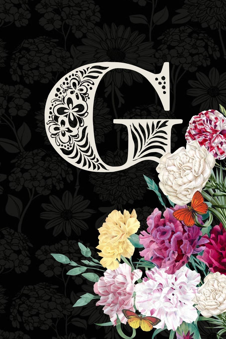 G: Carnation Flower Journal, personalized monogram letter G blank lined diary with soft carnation interior pages. Contemporary literature