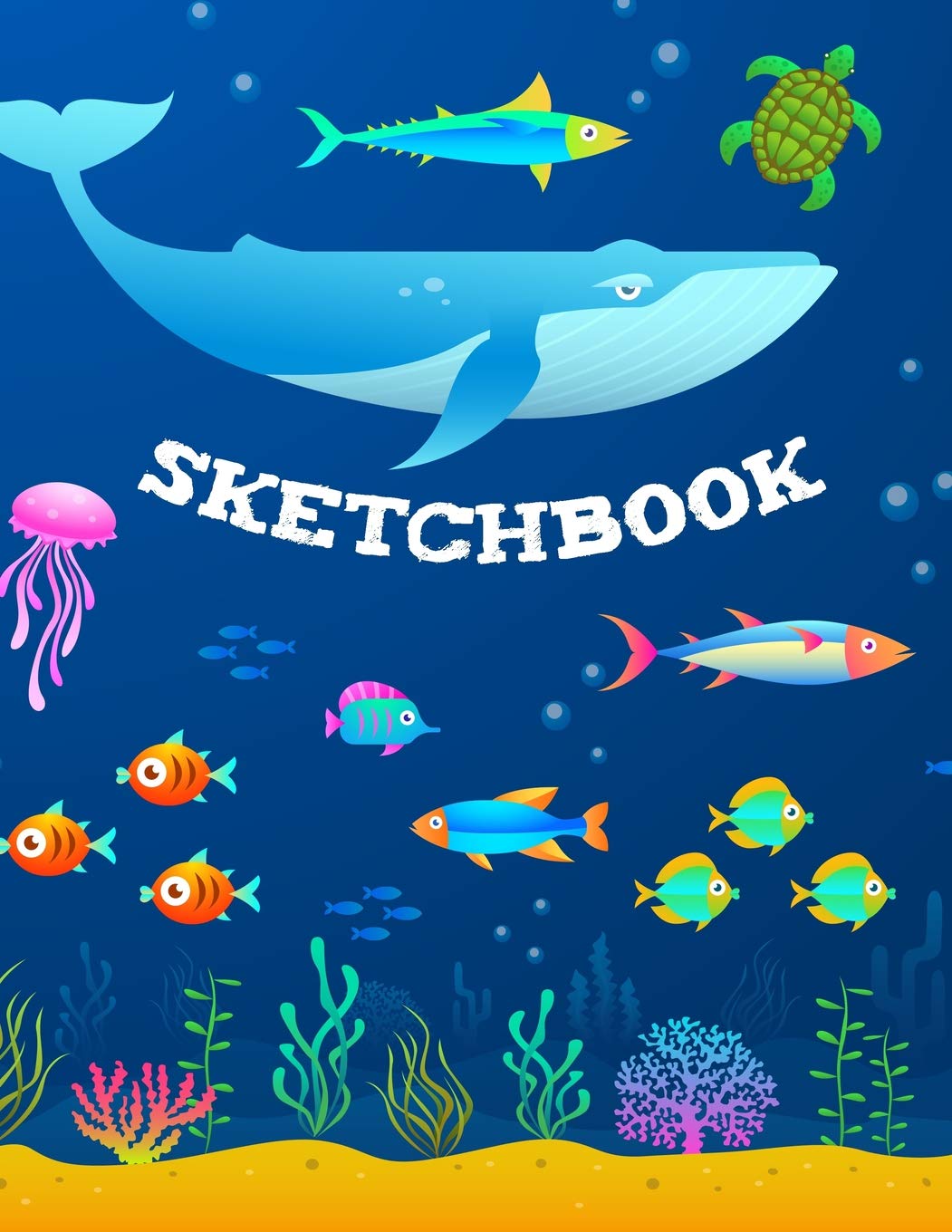 Sketchbook: For Kids. Aquarium With Fishes. (110 blank pages, 8.5''x11'' size) for Drawing, Graffiti, Manga or Sketching, Doodle Pad Gift for Boys Girls Teens Kids School Books
